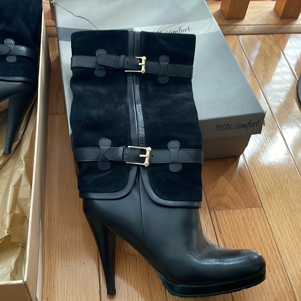 Coke Haan high heel leather and suede boots
